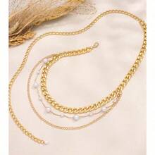 Chain Belt Chain Silver Chain Belt Gold Chain Belt With Chain Sunflower Butterfly Waist Chain Belt Plus Size Long - C1 - 珍珠 - 金 - 查看 4