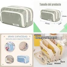 WEWI WADY Estuche para lápices de gran capacidad con3 compartimentos estuche para lápices con múltiples ranuras estuche para lápices organizador de papelería para el trabajo de oficina escolar Verde - Beis - Ver 7