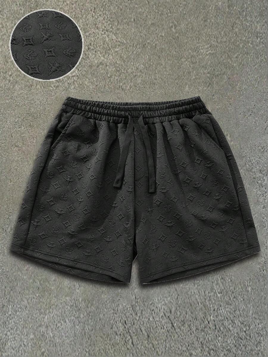 Men's Fashion Jacquard Print Casual Loose Fit Shorts, Summer - Black - View 1