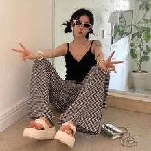 Women Pants - Black and White Checkered - View 6