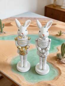 1pc Vintage Rabbit Nutcracker Decor, Realistic & Cute Rabbit Shaped Nutcracker With Gold & Silver Accents, Ideal For Easter And Christmas Home Decor, Perfect Holiday Celebration Gift - Multicolor - View 8