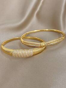 Juego de joyas de acero inoxidable chapado en oro de 18K para mujeres, incluye pulsera y brazalete, piedras de circonita, apilable, regalos para mamá, Navidad, Acción de Gracias, Halloween, boda, aniversario, Día de San Valentín, estilo bohemio, uso diario y para fiestas - Multicolor - Ver 5