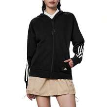adidas 3-Stripes W FI FZ REG 拼色三條紋運動型格連帽外套女款黑色 - 黑色 - 查看 6