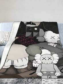 1pc Kawss Kawaii Kaw Anime Glam Style Flannel Blanket Super Soft Warm Bed Blanket Sofa Bedding Bedroom Sofa Office Car Four Seasons Cozy Shaggy Blanket Girls Boys Adult Gift - màu đen - Xem 1