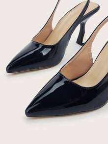 Navy Blue Glossy Electroplated Combination Heel Decorated Pointed Toe High Heel Pumps, Suitable For Daily Wear, Banquet, Party, Fashion Versatile - Navy Blue - View 5