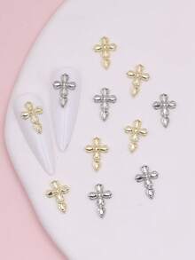 10pcs Punk Vintage Cross Nail Art Decorations, Delicate Minimalist Versatile 3D Cross Nail Jewelry, Y2K Metallic Nail Accessories, Fake Nails Decor, Nail Gems, Nail Art Supplies - Multicolor - View 2