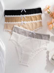 5pcs/Pack Women's Sexy Lace Trim Striped Bikini Briefs, Comfortable Thin Panties - Multicolor - View 4