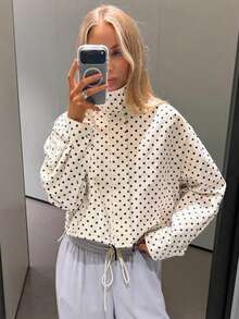 秋季女装 冬季服装 波点冬装外套 短款夹克 女式外套 长袖上衣 拉链外套 女士春秋短款外套 新款街头风拉链短款夹克 - 黑與白 - 查看 7
