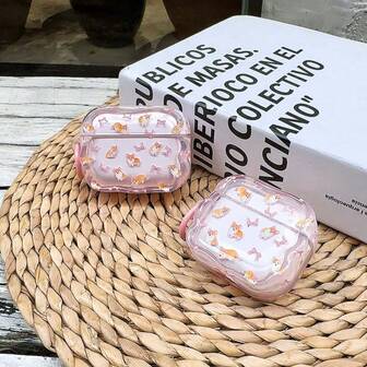 Söt rosa rosett Corgi-design, helt slutet hörlursfodral + upphängningsögla, kompatibel med 4:e generationen, Bluetooth-hörlursfodral kompatibelt med 3/Pro/Pro2/2/1/Pro3, stängning, moderiktigt vardagstillbehör