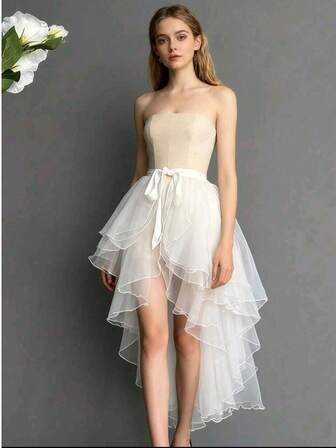 1pc Asymmetrical Hem Tuxedo Dress, Asymmetrical MermaidDress, Asymmetrical Puff Dress, FlowyPerformance Dress,Glass-Like MaxiDress, One-Piece Apron, Ruffled LayeredTrailing Dress, Suitable For Weddings,Banquets, Performances, Parties, BridalParty,Stage Shows, Cosplay,RavePhotography Props, Dance Recitals,Halloween Costumes Fall Clothes ForWomen