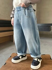 Kleine Jungen Loose Fit Jeans, geeignet für Alltag, Schule, Outdoor & Lässig Tragen, Herbst - Babyblau - Übersicht 5