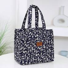 Túi đựng cơm trưa bằng nylon dày dặn in họa tiết hoa, túi đựng cơm hộp di động, túi giữ nhiệt có lớp lót nhôm, khóa kéo, thích hợp cho bữa trưa, dã ngoại, đi làm, ăn ngoài trời, hộp đựng cơm giữ lạnh hàng ngày, chống thấm nước, dung tích lớn, dành cho nữ và nam, thích hợp cho dã ngoại, quà tặng tựu trường cho nữ, đồ dùng cần thiết khi cắm trại. - Màu xanh hải quân - Xem 10