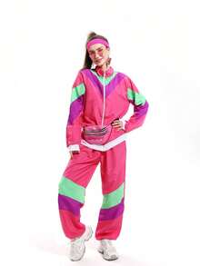2pcs/Set Retro 80s Disco Hip Hop Tracksuit Jacket And Pants Set, Adult Unisex, Dance Costume - Multicolor - View 18