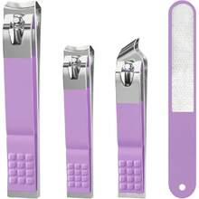 Nail C Set, 4 PCS Ultra Sharp Nail Cs For Men, Women, Adults Toenail Fingernail Cs, Stainless Steel Nail Cutter & File, Purple,37984153 - Màu tím - Xem 1