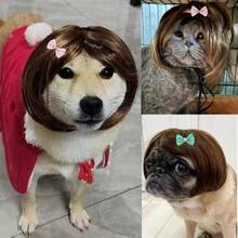 Funny Dog Wig Pet Costumes, Cat Costume Synthetic Hairpiece Cosplay Wigs, Headwear For Halloween Christmas Festivals Party Dr, Fancy Dress,Average Size For Most Dog Cat,Black Brown Straight,38049398 - 黑色 - 查看 1
