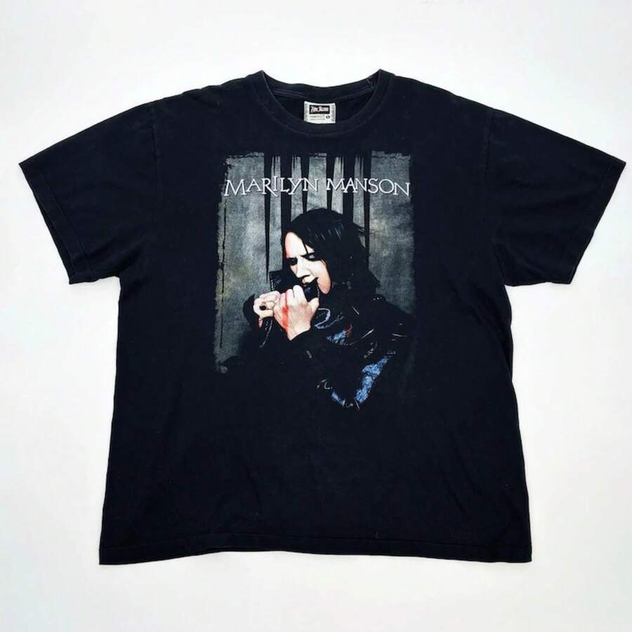 Vintage 90s Marilyn Manson T-Shirt XL Band Heavy Metal Goth Grunge - 黑色 - 查看 1