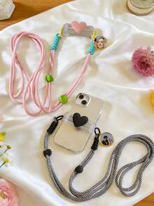 1pc Custom Heart-Shaped Phone Back Clip Lanyard, Compatible With Universal Phone Cases, With An Style Design. This Phone Strap Chain Can Be Worn Crossbody As An Accessory, Adjustable For A Crossbody Fit. Suitable For Birthdays, Anniversaries, Gifting, Or Everyday Use - Multicolor - View 6