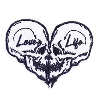 1pc Black & White Punk Style Embroidered Patch, Computer Embroidery With Adhesive Backing, Suitable For DIY Decoration On Denim Jeans, Canvas Bags, Jackets, Etc.