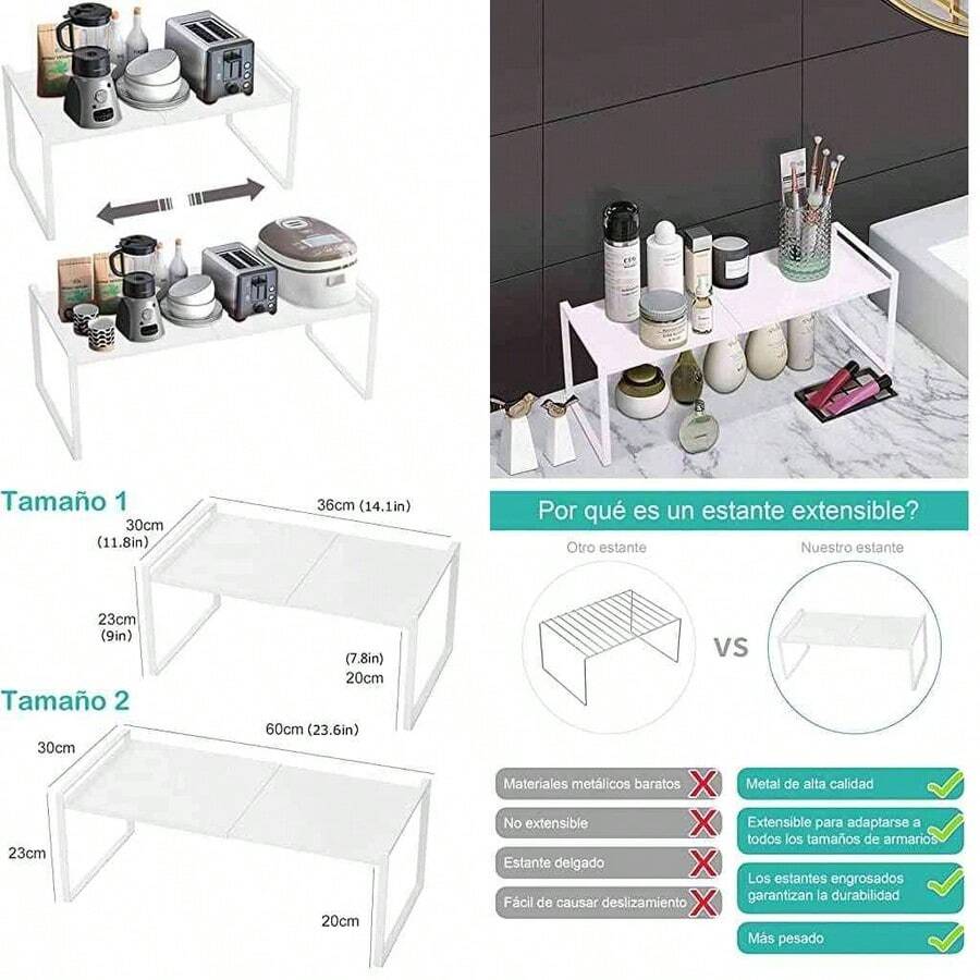 Organizador de Encimera,Soporte Extensible de Especias para Despensa,Organizador de cocina para Gabinete,Estante de almacenamiento Extensible Apilable para Cubiertos,Utensilios de Cocina,Especias - blanco+mediano - Ver 1