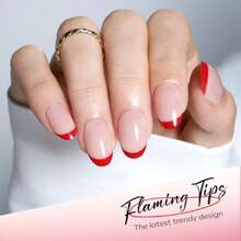 Red French Tip Press On Nails Short, Christmas Oval Fake Nails, Reusable Nail Kit With Nail Glue Adhesive Tabs Mini Nail File, Nails Press Ons 32Pcs 16Sizes, Women Girl Gift,37984846 - 深灰色 - 查看 5