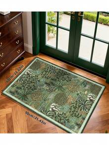 Thảm trải sàn phong cách Bohemian cổ điển, mềm mại, sang trọng, chống trơn trượt, có thể giặt được, bề mặt nhung, hoàn hảo cho phòng khách, phòng ngủ, hành lang - Thiết kế sân vườn trang nhã, họa tiết Baroque, thảm trong nhà có lớp lót chống trơn trượt. - màu xanh lá - Xem 3