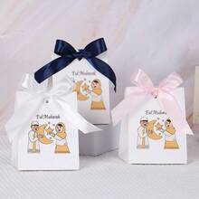 10pcs Eid Mubarak Paper Gift Boxes With Ribbon Bow Muslim Festival Party Favor Boxes Ramadan Decoration Small Gift Packaging Boxes For Candy Chocolate Cookies (White) - Eid Al-fitr Mini Standee - View 3