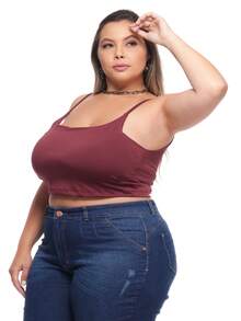 TOP Cropped Feminina Suflex Strap PLUS SIZE - Burdeos - Ver 6