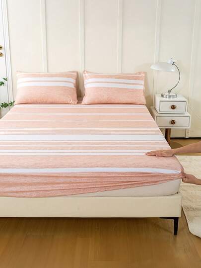 蓬松柔软2/3件套床笠套装，包含床笠、床垫保护套，防皱透气，深口袋设计，抗起球，弹力十足，静音防滑，适用于各种尺寸的床，家居宿舍卧室装饰，可机洗，亲肤舒适，四季皆宜，经久耐用，易于打理，现代美学设计，几何线条图案印花