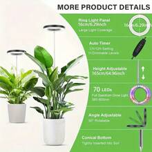 Adjustable Height Indoor Plant Growth Light With Auto Timer, USB Powered, Full Spectrum, 5V Low Voltage, Home Use - Black and White - View 9