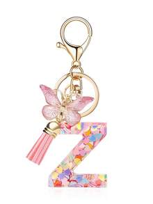 1pc Creative 26 English Alphabet Letter Keychain, Children Backpack Accessory, Butterfly Letter Pendant Keychain For Girls - Multicolor - View 27