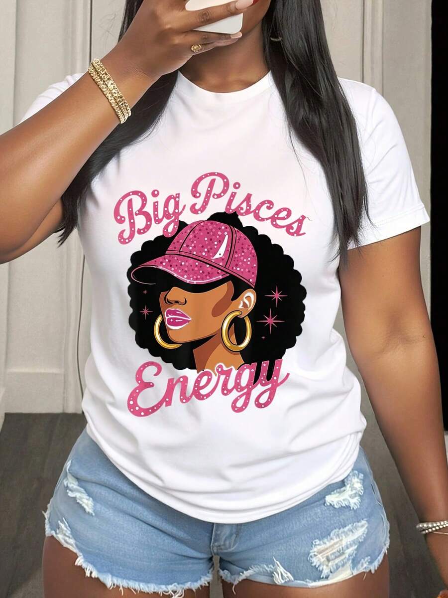 Big Pisces Energy Women Graphic Shirt With Zodiac Design And Pink Cap Artwork For Astrology Lovers And Star Sign Enthusiasts Casual Wear For Everyday Outfits And Special Occasions - Trắng 5 - Xem 1
