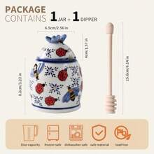 ZOOBEE Ceramic Honey Pots With Dipper And Lid Farmhouse Style10oz Honey Jar With Dipper Handpainted Honey Jars With Bees Easily Wash-Deep Love - 夏夜瓢蟲 - 查看 2