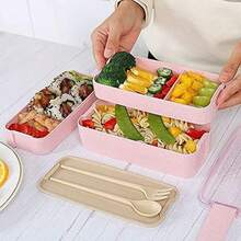 U Chef Lonchera tipo bento con 3 espacios de silicona para comida y almuerzo, Set de contenedores ecolgico para nios o adultos, Diseo elegante y compacto incluye bolsa porttil (Beige) - Beis - Ver 6