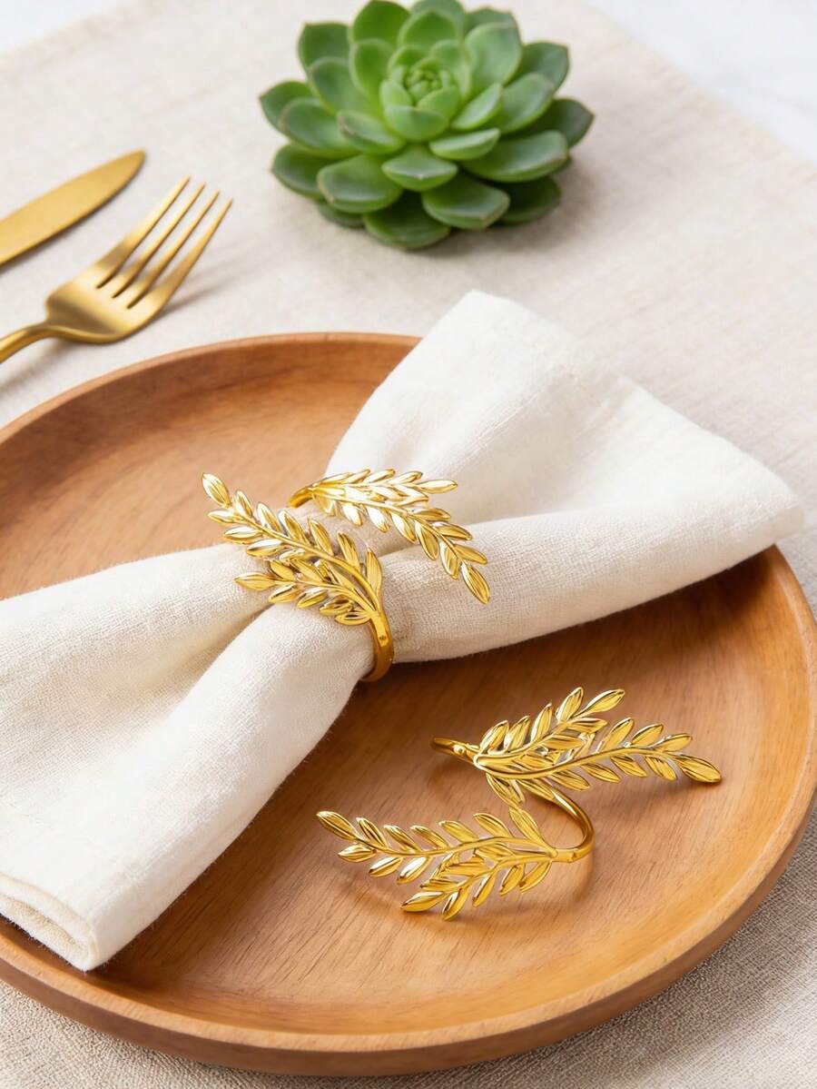 4-24pcs Metal Leaf Napkin Rings, Napkin Holders, Wheat Napkin Rings For Wedding, Christmas Party, Banquet, Dinner