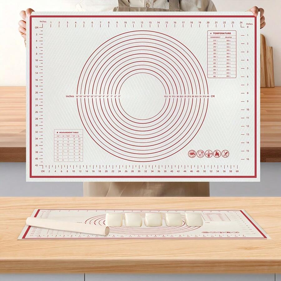 EVA Kneading Mat, With Clear Red & White Markings For Precise Dough Thickness & Size Measurement. Smooth Surface Prevents Sticking, Can Directly Contact Food Ingredients, Easily Washable. Suitable For Beginners And Experts Alike, Helps Keep Baking Creations Neat And Orderly, Easy To Control Details - From Bread, Pizza To Cookies And Steamed Buns. - - - View 1