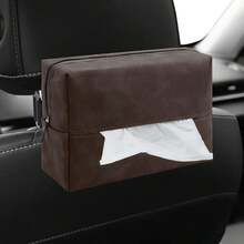 Brown Rectangular Car Tissue Holder With Elastic Band Back Seat Organizer - Brown - View 1