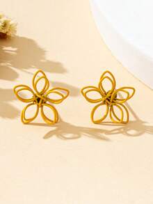 Pendientes de flor de moda para mujer, pendientes de flor pequeños elegantes envueltos en alambre de hierro minimalista, adecuados para uso diario, regalo de joyería de primavera/verano - Naranja - Ver 2