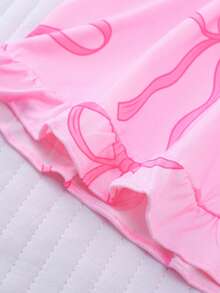 2pcs/Set Girls' Butterfly & Heart Print Pajama Set, Includes Cardigan Collar Short Sleeve Top And Elastic Waist Shorts, Casual And Comfortable Loungewear, Suitable For Daily Wear And Sleepwear, Machine Washable - Pink - View 8