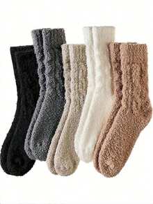 1/3/5 Pares de Meias de Fleece de Coral para Mulheres, Meias Grossas e Quentes para Tornozelo no Outono/Inverno, Não Soltam Pelos, Tamanho 35-43