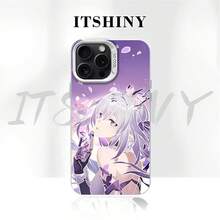 Vibrant Purple Floral Anime Girl Phone Case For  14/15/16 - Shockproof Cover, Ethereal Dreamy Gradient Aesthetic Graphic Design - Caqui - Ver 8