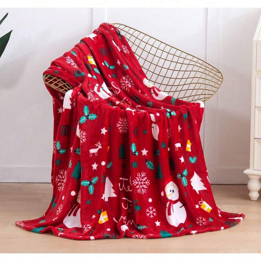 2026 Elegant Comfort Velvet Touch Ultra Plush Christmas Holiday Printed Fleece Throw/Blanket-50 X 60inch, (Reindeer), 50 X 60 Inch (W912) - Red Snowman - 查看 1