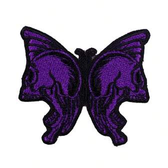 1 片朋克风蝴蝶骷髅刺绣熨烫贴片，适用于 DIY 牛仔裤、夹克、服装、包包、帽子、破洞装饰。