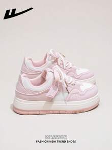 1 đôi giày nữ WARRIOR đế dày buộc dây, đế mềm, giày bệt cổ thấp ngoài trời, mũi tròn, gót thấp, chống trơn, màu trơn, thanh lịch, đế mềm, thích hợp cho học sinh, chụp ảnh tốt nghiệp, giày bệt, giày thể thao da cổ thấp, giày trượt ván. - Hồng - Xem 4