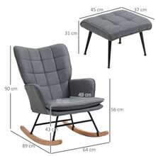 HOMCOM Rocking Chair Up To 130 Kg, With Footrest, Armchair, Nursing Chair, Linen Look, For Living Room And Bedroom. - Grey - View 5