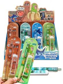 3pcs/Set Italian Brainrot Mechanical Pencils With 0.5mm Lead Refills, Tung Tung Tung Sahur Tralalero Tralala Press Pencils Kit Bombardiro Crocodilo Lirili Larila Glorbo Frutto Drillo, Student School Office Stationery Set - Multicolor - View 7