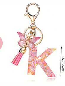 1pc Creative 26 English Alphabet Letter Keychain, Children Backpack Accessory, Butterfly Letter Pendant Keychain For Girls - Multicolor - View 17