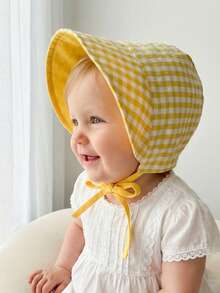 1pc Baby Girl Plaid Headband Hat, Palace Style Children's Hat, Outing, American Style, Infant Hat, Sun Hat, Baby Hat - 1PC - View 1