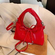 Bolso de hombro para mujer con diseño de cubo y lazo dulce nuevo estilo simple y casual bolso cruzado versátil bolso de mano - Rojo - Ver 2