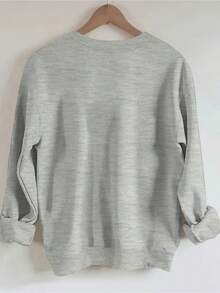 1pc BANGELY Women'S Floral Print Crew Neck Long Sleeve Sweatshirt, Cotton Blend Casual Pullover With Slight Stretch, All-Season Knit Fabric, Regular Length - 灰色 - 查看 3