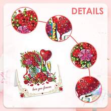 6pcs/Set New Arrival Bestseller - Heart & Floral Valentine's Day Theme Diamond Painting Kit/Foldable 3D Valentine's Day Card Diamond Art Card/Foldable Unique Valentine's Card With 6 Envelopes, Containing Sparkling Crystal Diamond Greeting Cards. DIY Cards, Ideal Valentine's Day Holiday Gift - Multicolor - View 4